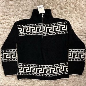 Elan quarter zip fleece  sweater black Egyptian print sz medium